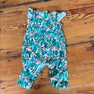 Tea Collection Teal and Red Floral Kids Romper